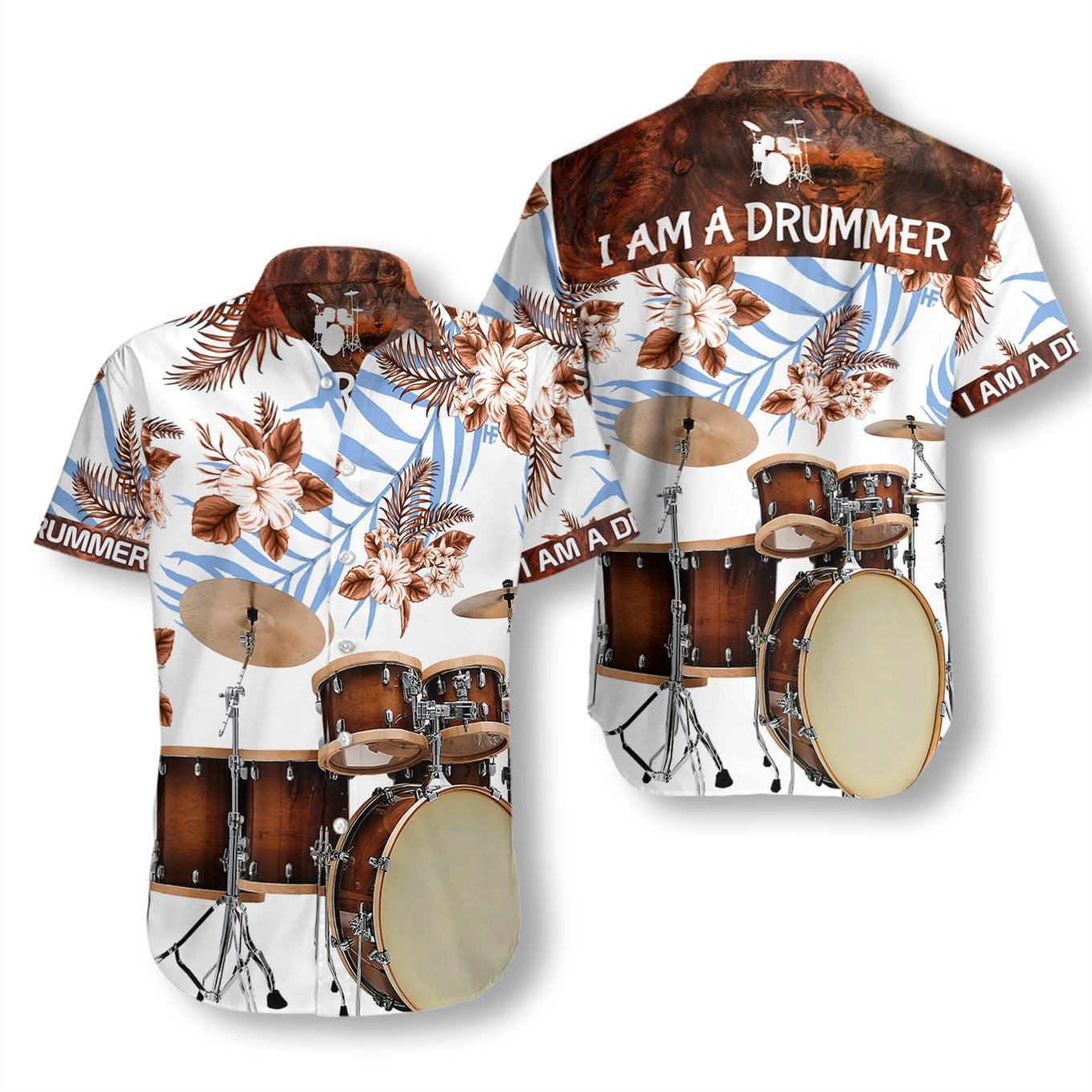 I Am A Drummer On White Background Pattern Hawaiian Shirt, Hawaiian Shirt Gift, Christmas Gift