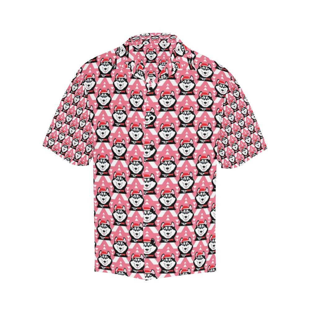 Siberian Huskies Christmas Themed Pink Background Hawaiian Shirt, Christmas Gift