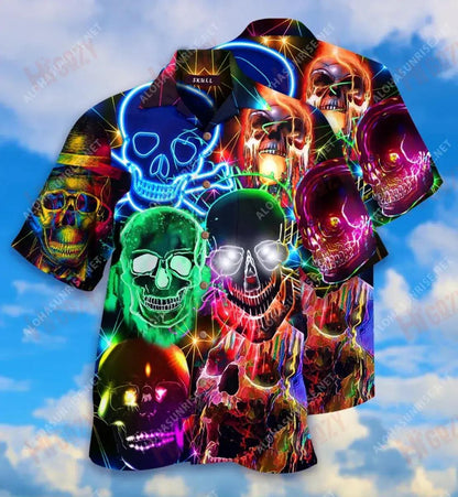 Glowing Skull Unisex Short Hawaiian Shirt Hobbies Aloha Shirt Custom Hawaiian Shirts Funny Hawaiian Shirts, Hawaiian Shirt Gift, Christmas Gift
