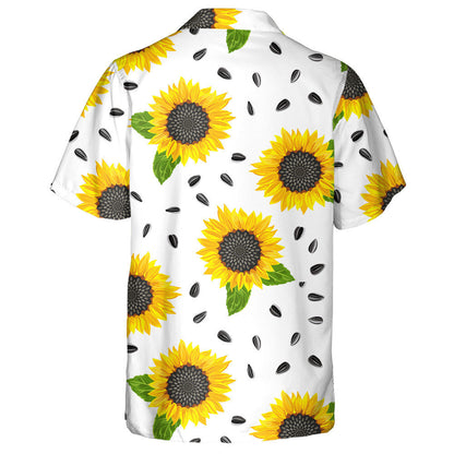 Blooming Yellow Sunflower Green Leaves And Seeds Pattern Hawaiian Shirt, Hawaiian Shirt Gift, Christmas Gift