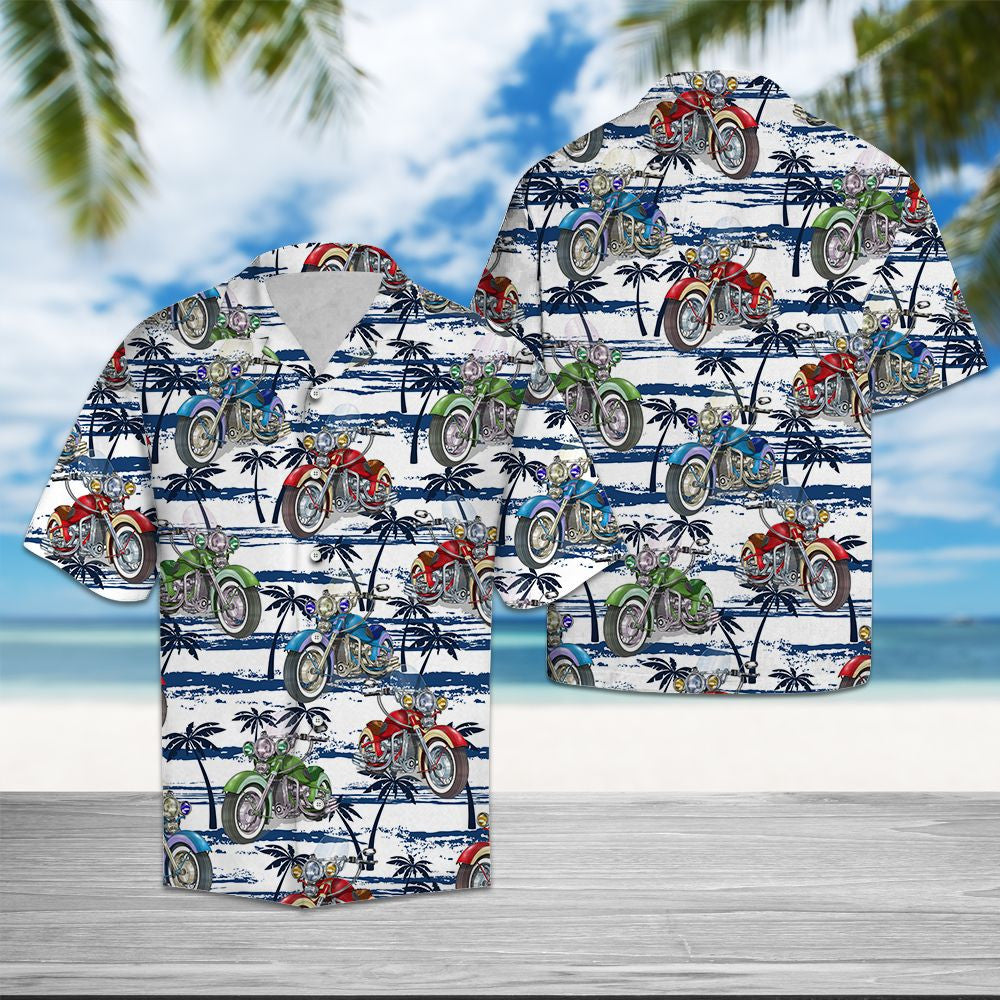 Motorbike Sea Palm Tree Design Hawaiian Shirt,Hawaiian Shirt Gift, Christmas Gift