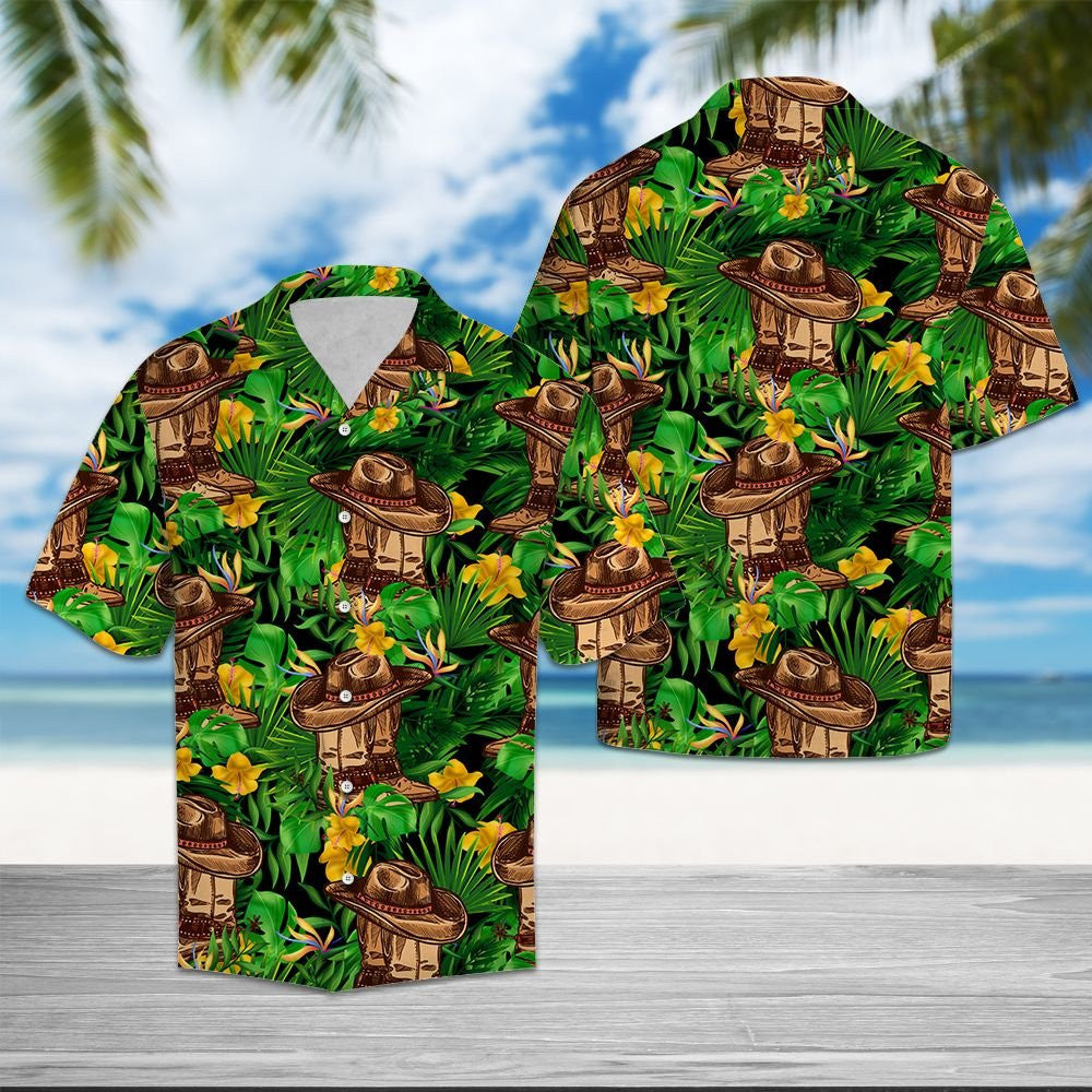 Cowboy Tropical Wild Flower Vintage Style Hawaiian Shirt, Hawaiian Shirt Gift, Christmas Gift