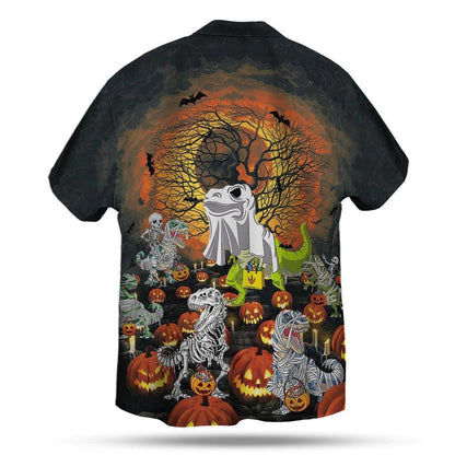 Happy Halloween Dinosaur In Pumpkin Patch Hawaiian Shirt, Hawaiian For Gift