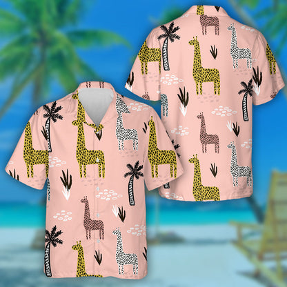 Hand Painting Color Dot Giraffe On Pink Background Hawaiian Shirt, Hawaiian Shirt Gift, Christmas Gift