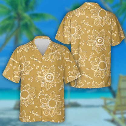 Simple Hand Drawn Sunflowers With Script Pattern Hawaiian Shirt, Hawaiian Shirt Gift, Christmas Gift