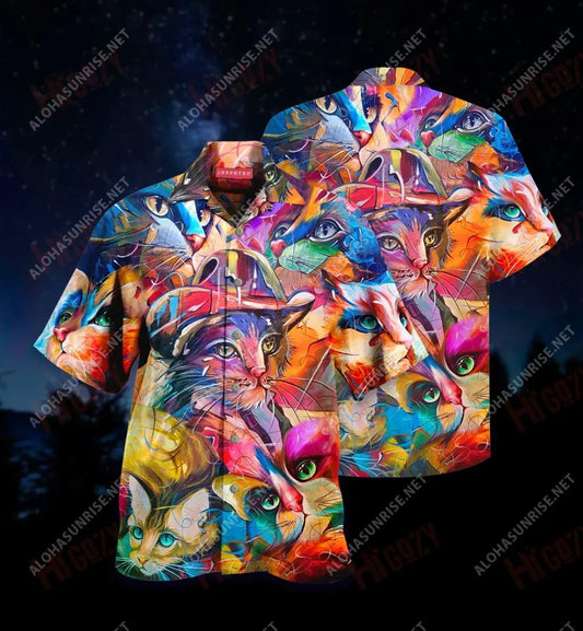 Cat Painting Short Hawaiian Shirt Summer Hawaiian T Shirts Hawaiian Crazy Shirts Hawaiian Shirt Pattern, Hawaiian Shirt Gift, Christmas Gift