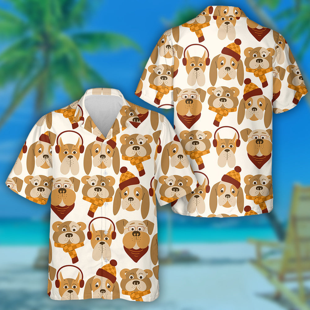Cute Cartoon Dogs With Autumn Clothes Isolated Background Hawaiian Shirt, Hawaiian Shirt Gift, Christmas Gift