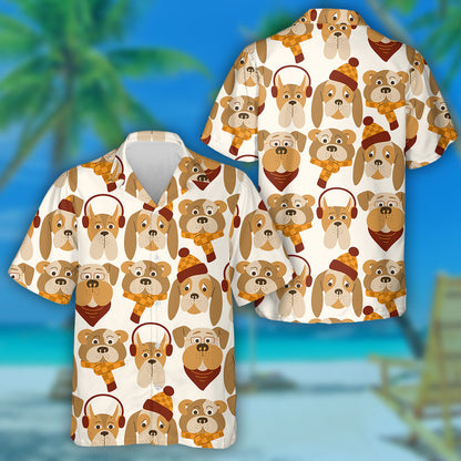 Cute Cartoon Dogs With Autumn Clothes Isolated Background Hawaiian Shirt, Hawaiian Shirt Gift, Christmas Gift