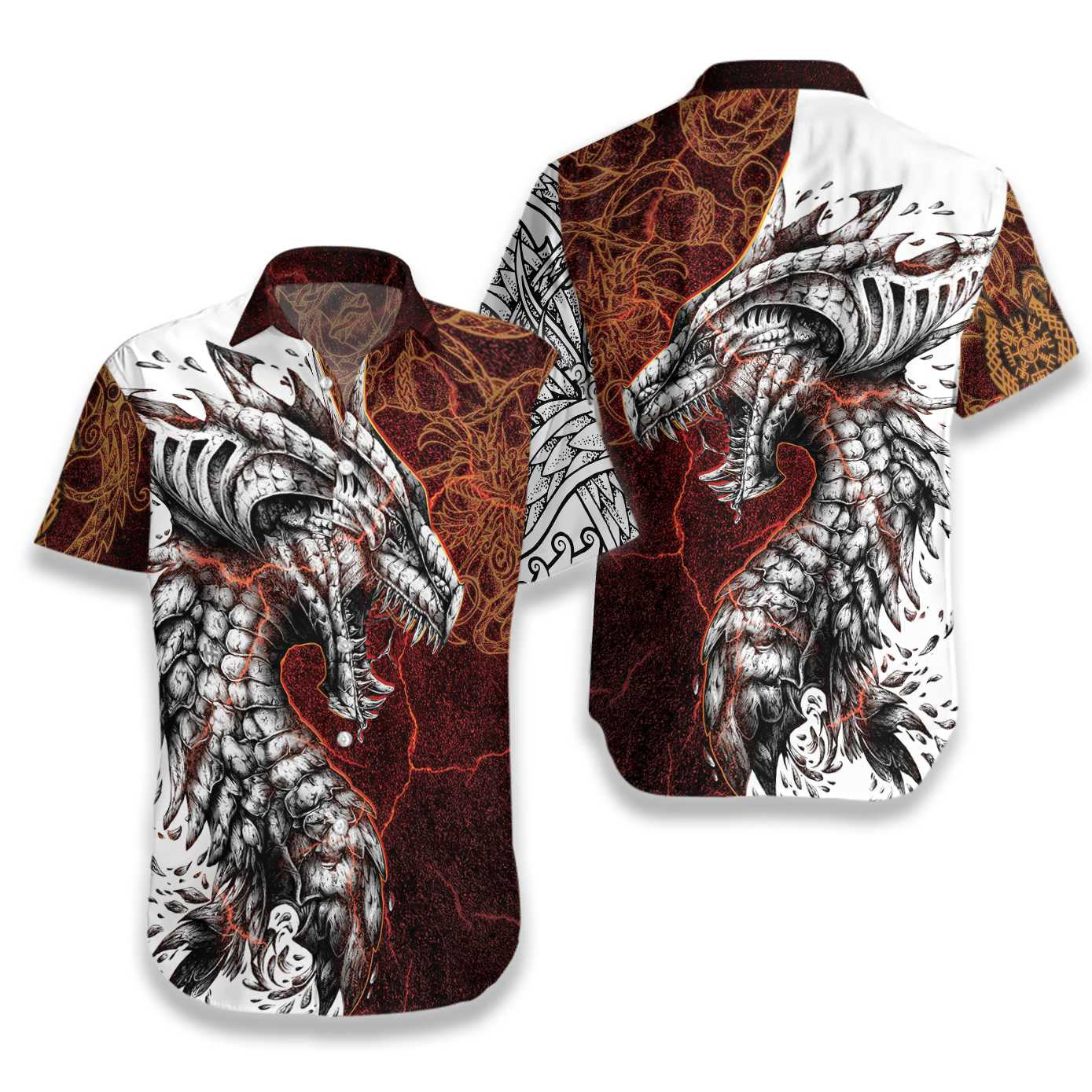 Tattoo Dragon Gold Pattern Design Hawaiian Shirt,Hawaiian Shirt Gift, Christmas Gift