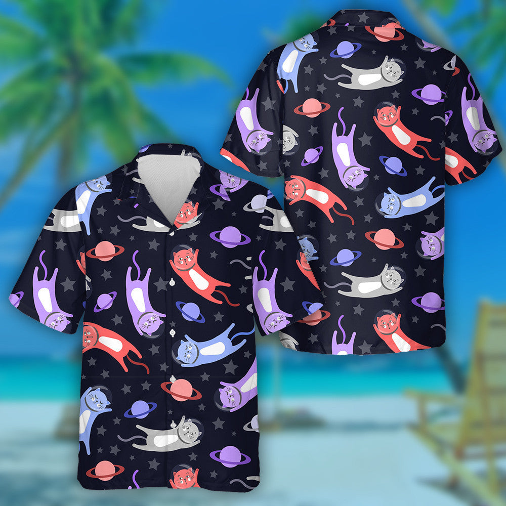 Cartoon Cats Astronauts Fly Among Planets And Stars Hawaiian Shirt, Hawaiian Shirt Gift, Christmas Gift