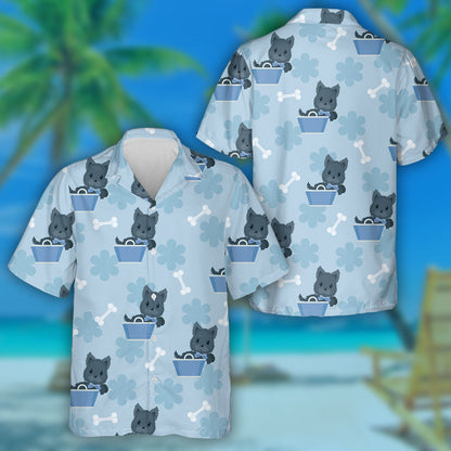 Scotch Terrier In A Blue Basket Isolated Background Hawaiian Shirt, Hawaiian Shirt Gift, Christmas Gift