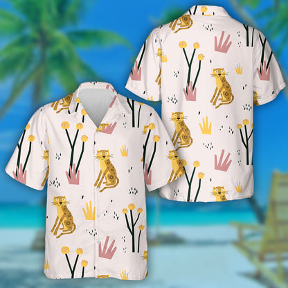 Cute Cartoon Leopard In Exotic Plants African Animal Hawaiian Shirt, Hawaiian Shirt Gift, Christmas Gift