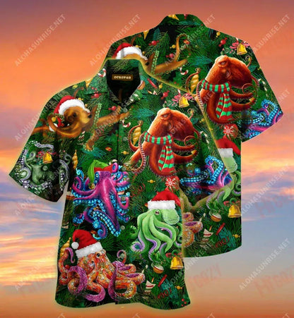 Octo-Tree Christmas Short Hawaiian Shirt Vacation Short Sleeve Hawaiian Crazy Shirts Hawaiian Shirt Pattern, Hawaiian Shirt Gift, Christmas Gift