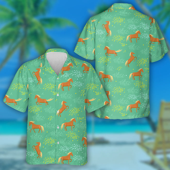 Wild Horses In The Green Field Hawaiian Shirt, Hwaiian For Gift