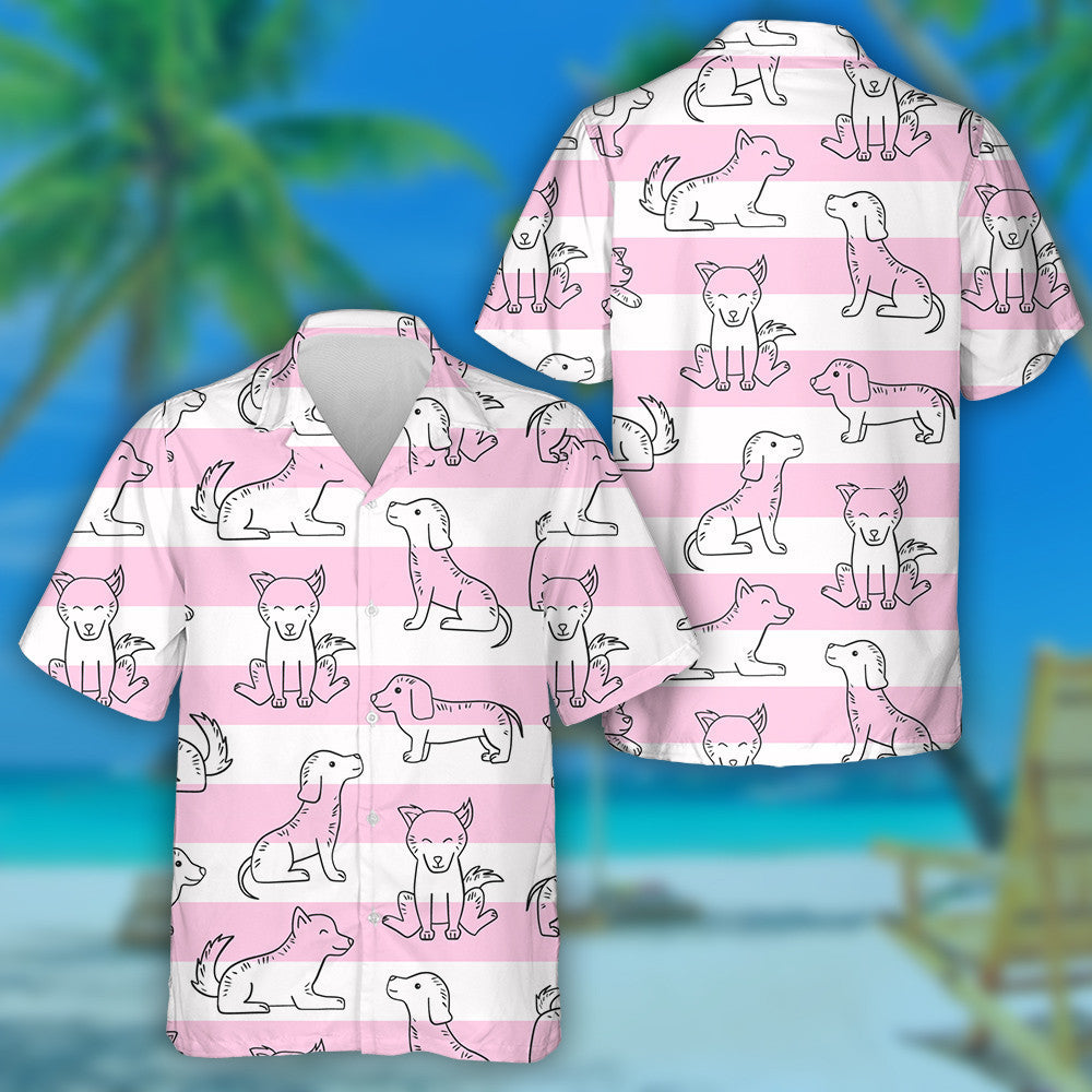 Happy Little Dogs And Pink Line Isolated Background Hawaiian Shirt, Hawaiian Shirt Gift, Christmas Gift