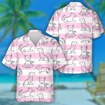 Happy Little Dogs And Pink Line Isolated Background Hawaiian Shirt, Hawaiian Shirt Gift, Christmas Gift
