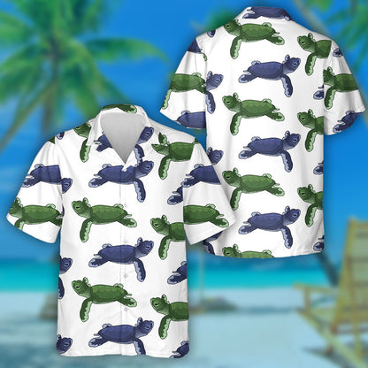 Blue And Green Turtles Isolated On White Background Hawaiian Shirt, Hawaiian Shirt Gift, Christmas Gift