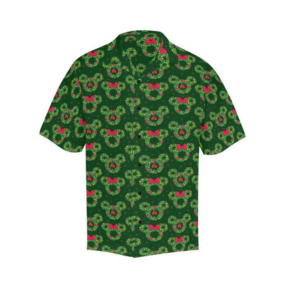 Green Background Cute Christmas Wreaths Hawaiian Shirt,Hawaiian Shirt Gift, Christmas Gift