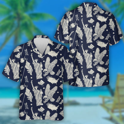 Sketchy United States The Statue Of Liberty Pattern Hawaiian Shirt, Hawaiian Shirt Gift, Christmas Gift