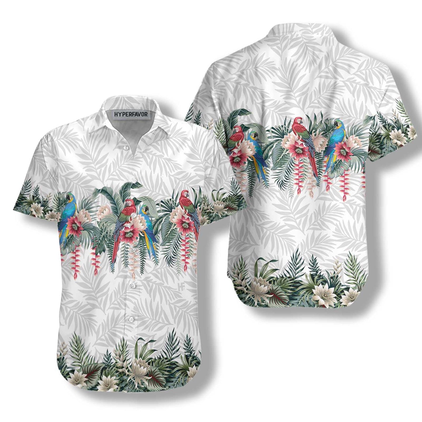 Vintage Botanical Lotus And Macaw Parrot Design Hawaiian Shirt, Hawaiian Shirt Gift, Christmas Gift