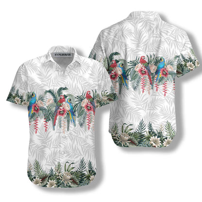 Vintage Botanical Lotus And Macaw Parrot Design Hawaiian Shirt, Hawaiian Shirt Gift, Christmas Gift