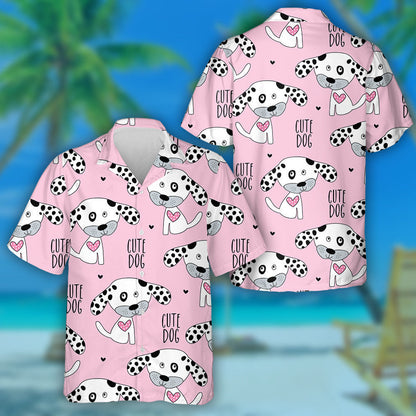 Cartoon Dalmatian Dog On Pink Isolated Background Hawaiian Shirt, Hawaiian Shirt Gift, Christmas Gift