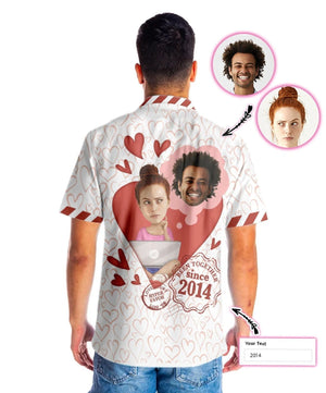 Thinking Couple Scupidity Love Custom Number And Photo Hawaiian Shirt, Hawaiian Shirt Gift, Christmas Gift