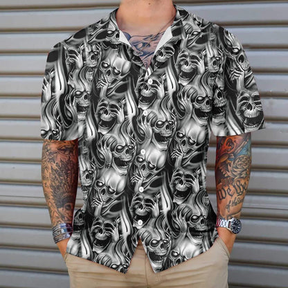 Horror Black And White Skull Day Of The Dead Hawaiian Shirt, Hawaiian Shirt Gift, Christmas Gift