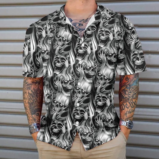 Horror Black And White Skull Day Of The Dead Hawaiian Shirt, Hawaiian Shirt Gift, Christmas Gift