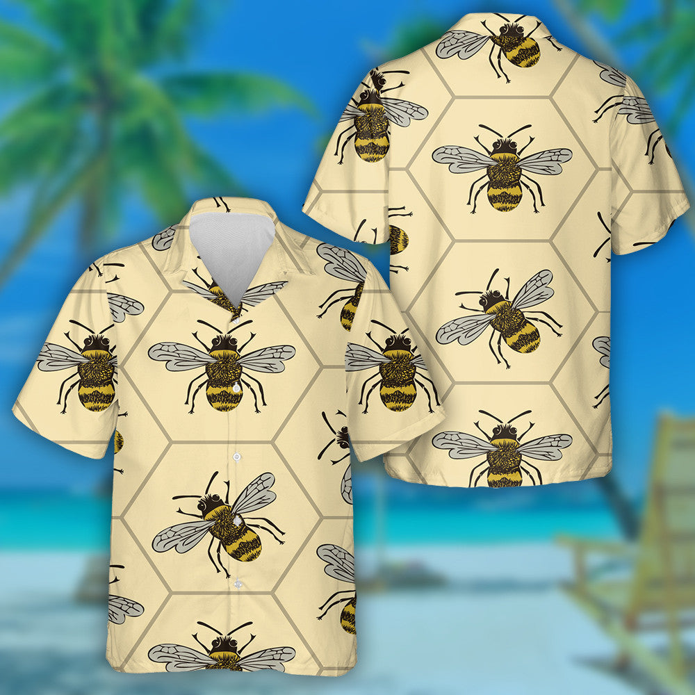 Bees On Yellow Honey Comb In Vintage Style Hawaiian Shirt, Hawaiian Shirt Gift, Christmas Gift