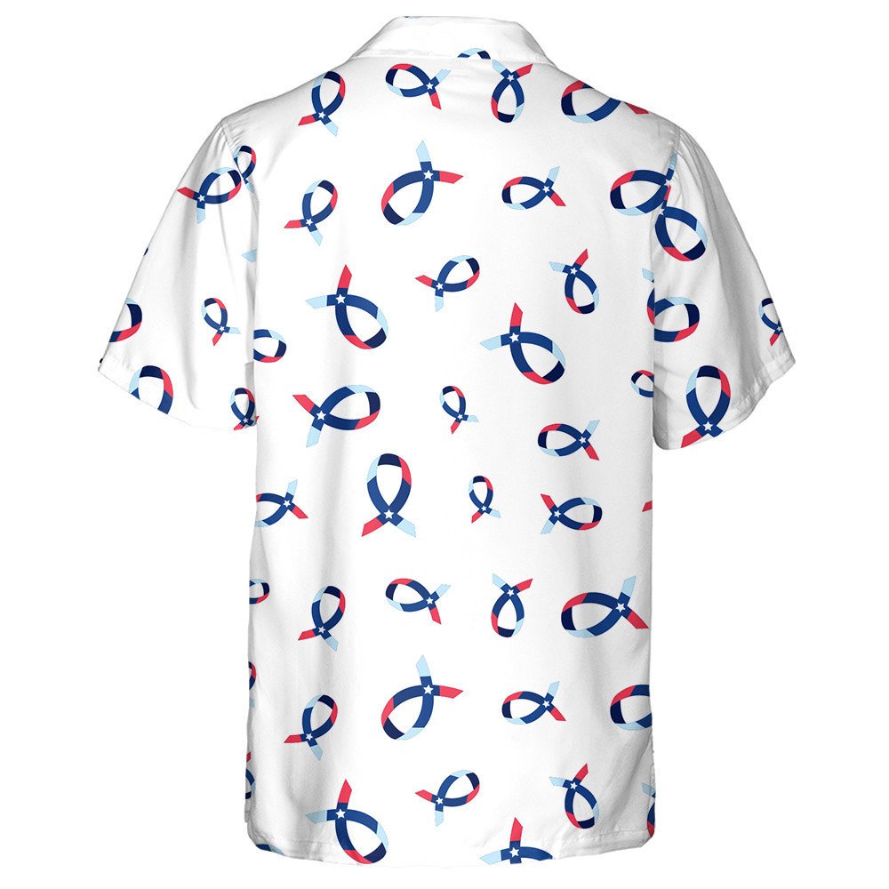American Flag Ribbon National Theme On White Background Hawaiian Shirt, Hawaiian Shirt Gift, Christmas Gift