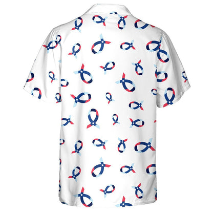 American Flag Ribbon National Theme On White Background Hawaiian Shirt, Hawaiian Shirt Gift, Christmas Gift