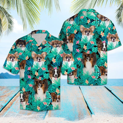 Funny Papillon Tropical Palm Leaves Summer Vacation Themed Hawaiian Shirt, Hawaiian Shirt Gift, Christmas Gift