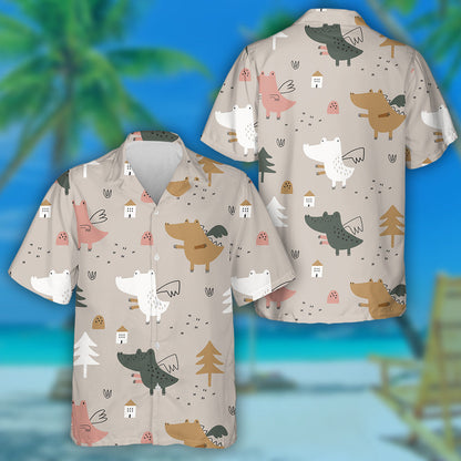 Cute Baby Dragons On Beige Background Hawaiian Shirt,Hawaiian Shirt Gift, Christmas Gift