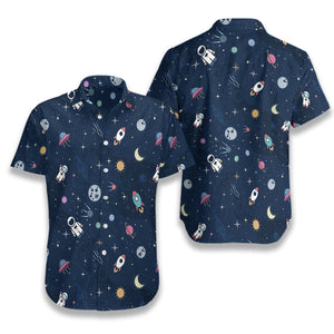 Outer Space On Dark Blue Design Hawaiian Shirt,Hawaiian Shirt Gift, Christmas Gift