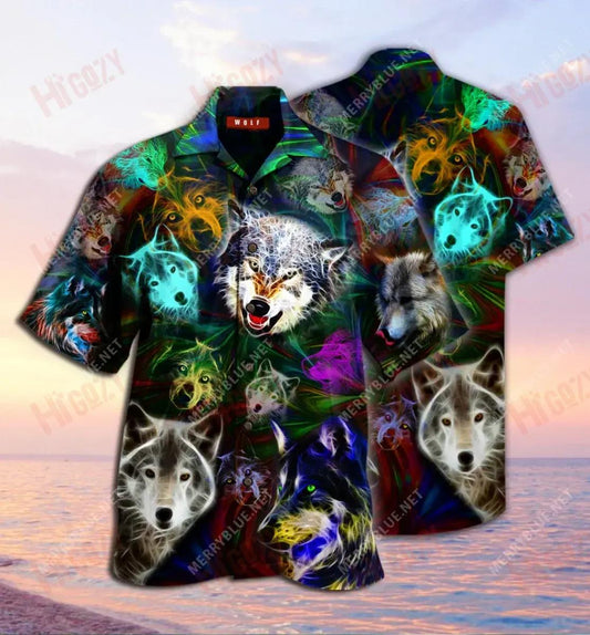 Brave Wolves Unisex Short Sleeve Shirt Ocean Hawaiian T Shirts Custom Hawaiian Shirts Hawaiian Shirt Pattern, Hawaiian Shirt Gift, Christmas Gift