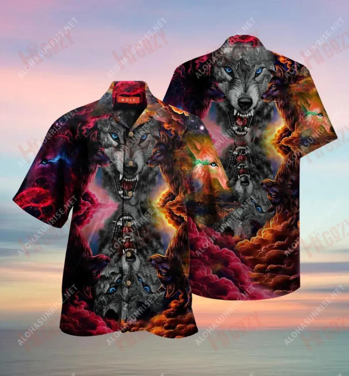 Amazing Colorful Wolf Unisex Hawaiian Shirt Ocean Short Sleeve Hawaiian Crazy Shirts Hawaiian Shirt, Hawaiian Shirt Christmas Gift
