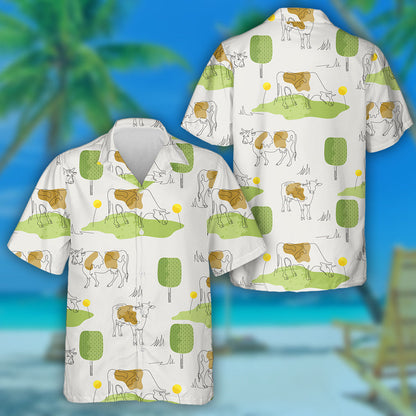 Cow Drawn In One Line Farm Animals Hawaiian Shirt, Hawaiian Shirt Gift, Christmas Gift
