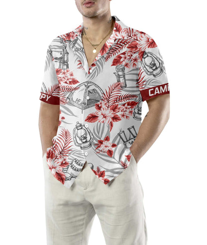 Black And Red Happy Camper Hawaiian Shirt, Hawaiian Shirt Gift, Christmas Gift