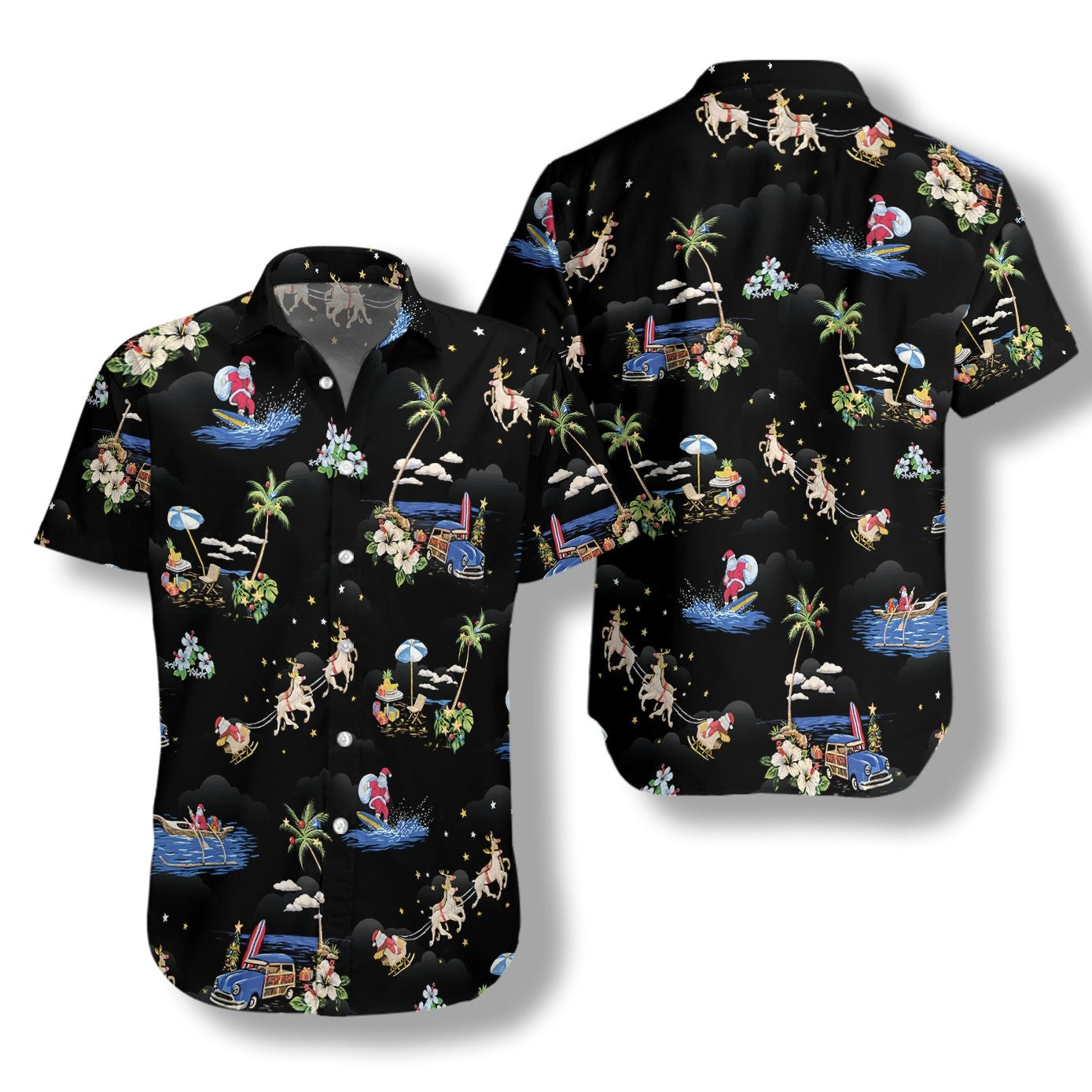 Merry Christmas Santa Claus Dark Blue Pattern Design Hawaiian Shirt, Hawaiian Shirt Gift, Christmas Gift