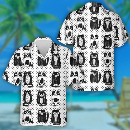 Blacks And White Cats On Black Dots Background Hawaiian Shirt, Hawaiian Shirt Gift, Christmas Gift