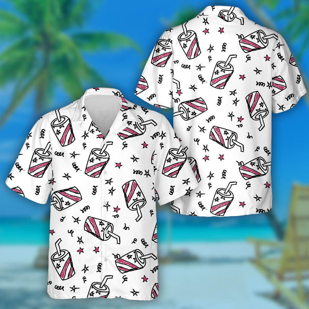 Doodle Beverages And Stars For The Independence Day Hawaiian Shirt, Hawaiian Shirt Gift, Christmas Gift