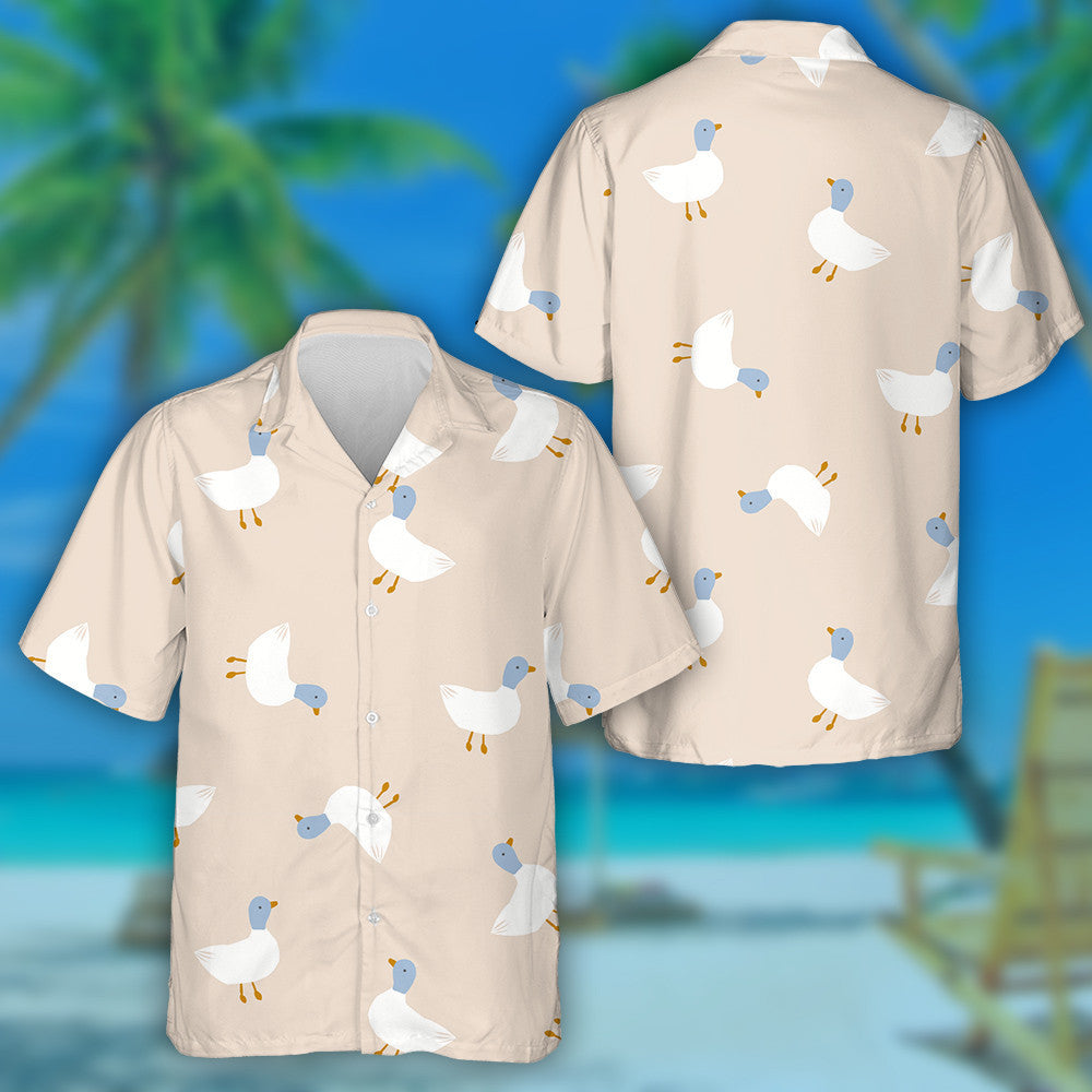 Hand Drawn Cute Ducks On Beige Background Hawaiian Shirt, Hawaiian Shirt Gift, Christmas Gift