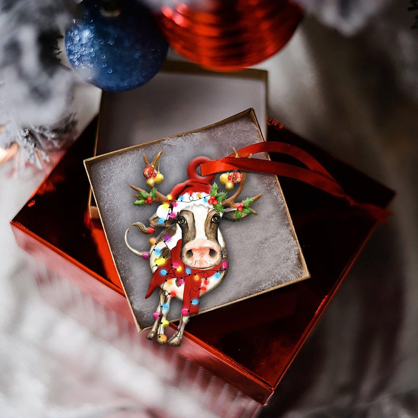 Cow Christmas Light Shape Ornament, Christmas Gift, Christmas Decoration