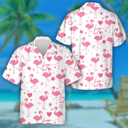 Cute Flamingo Sleeping With Pink Stars And Hearts Hawaiian Shirt, Hawaiian Shirt Gift, Christmas Gift