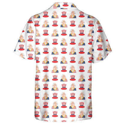 Cartoon George Washington And Uncle Sam Hat Pattern Hawaiian Shirt, Hawaiian Shirt Gift, Christmas Gift