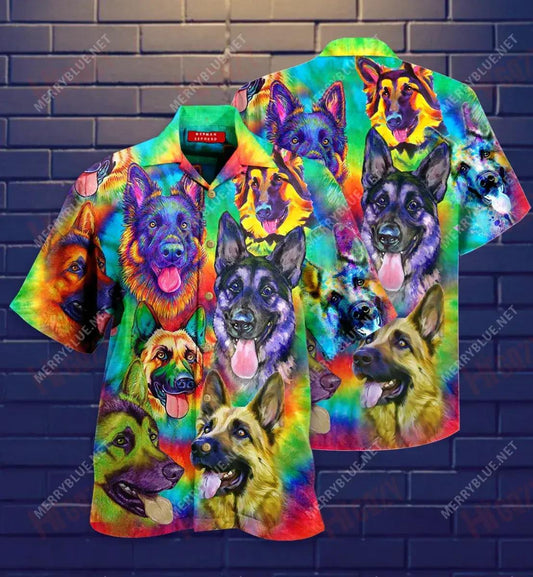 Courageous Partner - Colorful German Shepherd Dog Short Hawaiian Shirt Ocean Aloha Shirt Best Hawaiian Shirts Hawaiian Shirts For Men, Hawaiian Shirt Gift, Christmas Gift