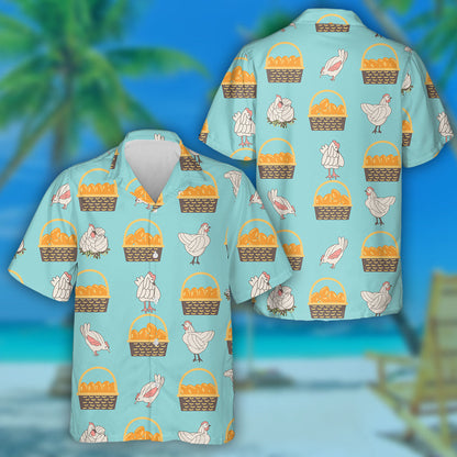 Funny Chicken And Basket With Eggs 1 Hawaiian Shirt, Hawaiian Shirt Gift, Christmas Gift