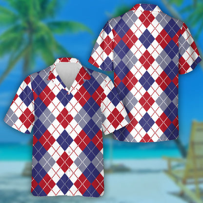 Patriotic Red White And Blue Argyle Pattern Hawaiian Shirt, Hawaiian Shirt Gift, Christmas Gift