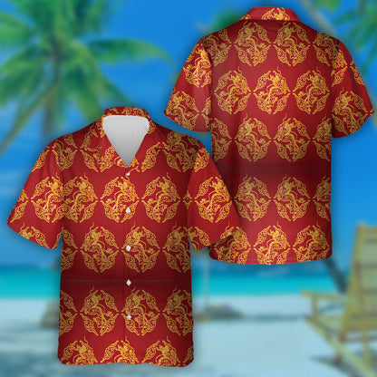 Golden Dragons And Chinese Cloud Vintage Style Hawaiian Shirt, Hawaiian Shirt Gift, Christmas Gift